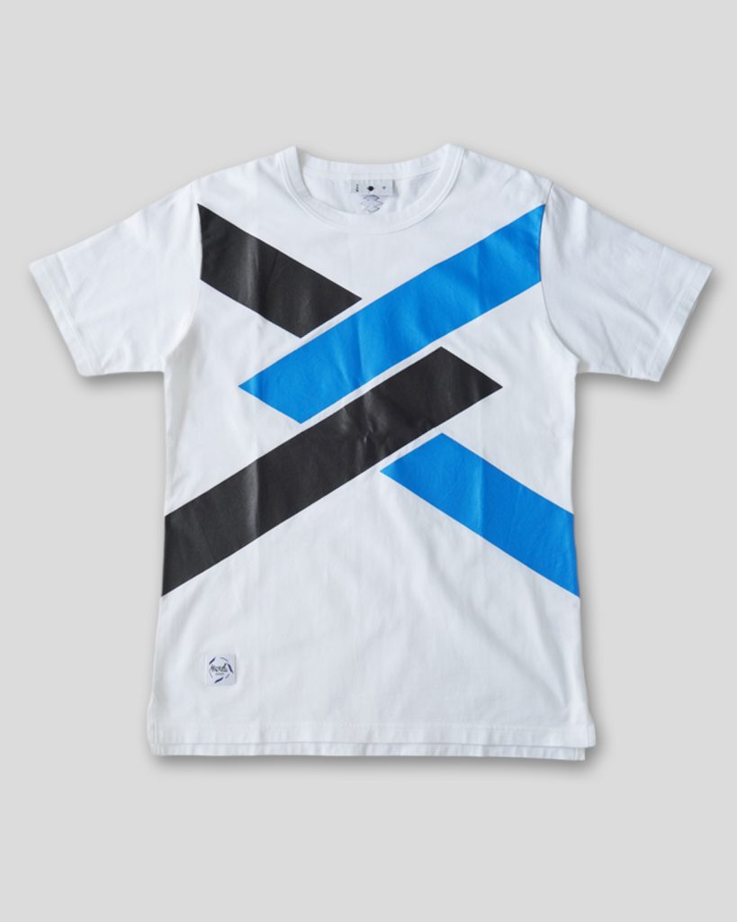 <義志x剱伎衆かむゐ>Tシャツ「組菱」白(黒x紺碧)